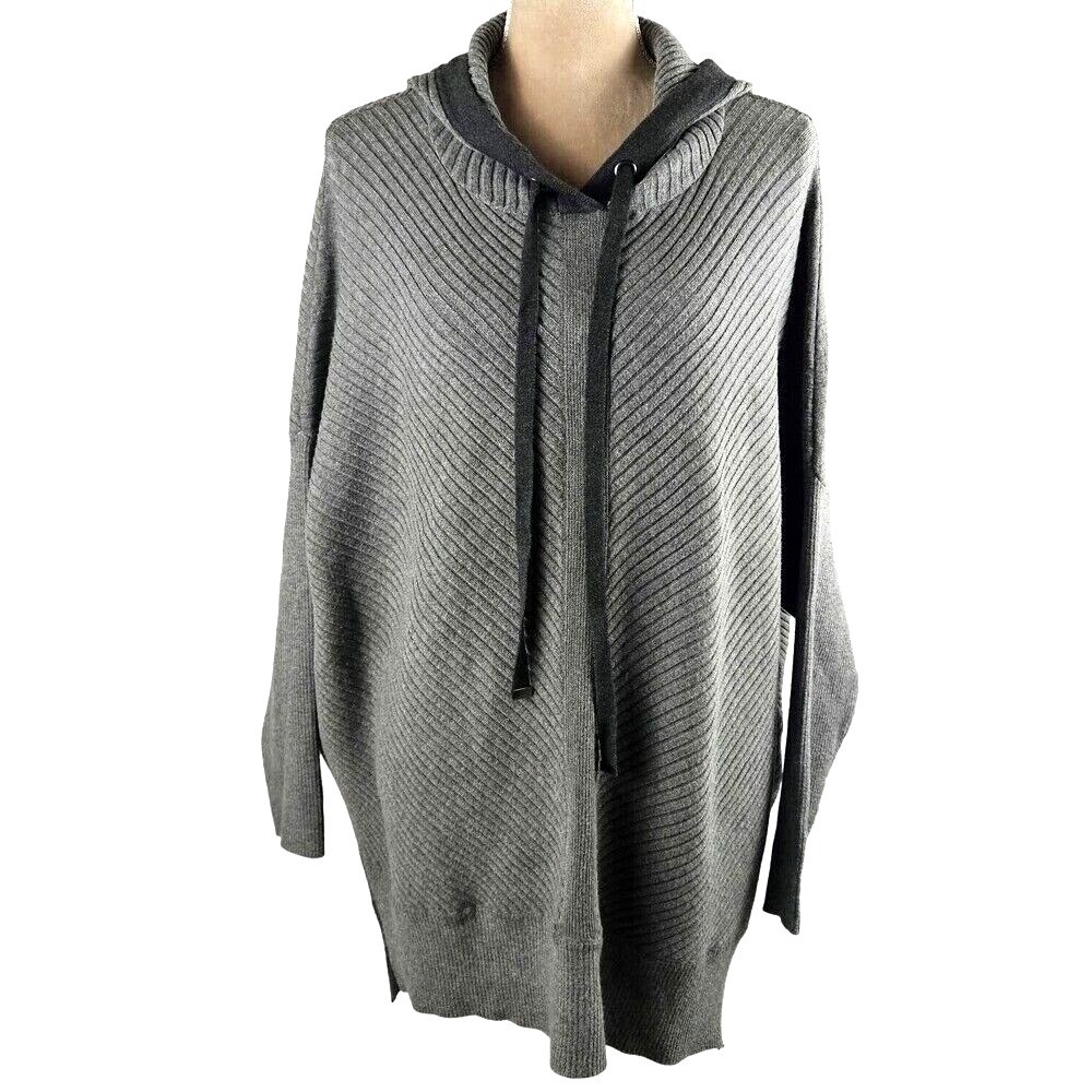 Dex Tunic Hooded Sweater Womens XL Gray Ribbed Batwing Sleeve Oversized Pullover - Picture 2 of 9
